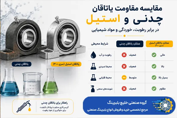 مقایسه مقاومت یاتاقان چدنی و استیل در برابر رطوبت، خوردگی و مواد شیمیایی
